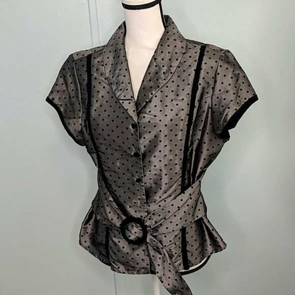 Signature Larry Levine Belted Grey Blouse, Size L - Picture 1 of 7